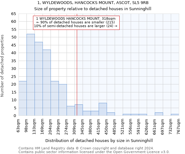 1, WYLDEWOODS, HANCOCKS MOUNT, ASCOT, SL5 9RB: Size of property relative to detached houses in Sunninghill