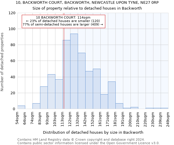 10, BACKWORTH COURT, BACKWORTH, NEWCASTLE UPON TYNE, NE27 0RP: Size of property relative to detached houses in Backworth