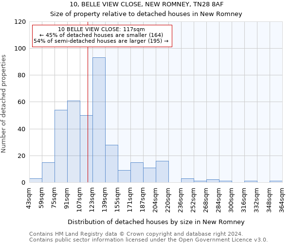 10, BELLE VIEW CLOSE, NEW ROMNEY, TN28 8AF: Size of property relative to detached houses in New Romney