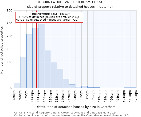 10, BURNTWOOD LANE, CATERHAM, CR3 5UL: Size of property relative to detached houses in Caterham