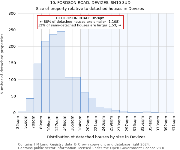 10, FORDSON ROAD, DEVIZES, SN10 3UD: Size of property relative to detached houses in Devizes