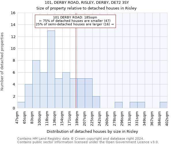 101, DERBY ROAD, RISLEY, DERBY, DE72 3SY: Size of property relative to detached houses in Risley