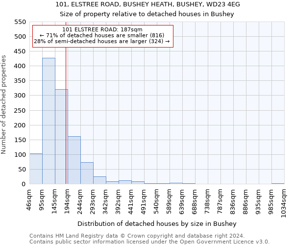 101, ELSTREE ROAD, BUSHEY HEATH, BUSHEY, WD23 4EG: Size of property relative to detached houses in Bushey