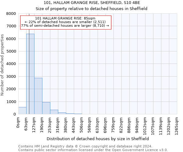 101, HALLAM GRANGE RISE, SHEFFIELD, S10 4BE: Size of property relative to detached houses in Sheffield