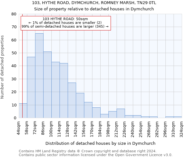 103, HYTHE ROAD, DYMCHURCH, ROMNEY MARSH, TN29 0TL: Size of property relative to detached houses in Dymchurch