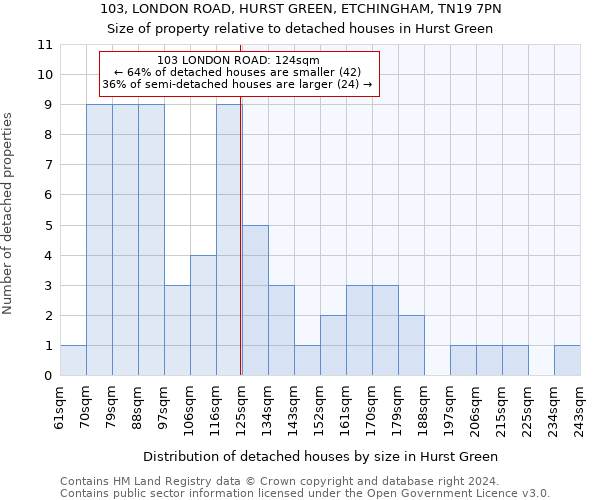 103, LONDON ROAD, HURST GREEN, ETCHINGHAM, TN19 7PN: Size of property relative to detached houses in Hurst Green