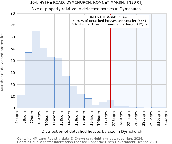 104, HYTHE ROAD, DYMCHURCH, ROMNEY MARSH, TN29 0TJ: Size of property relative to detached houses in Dymchurch