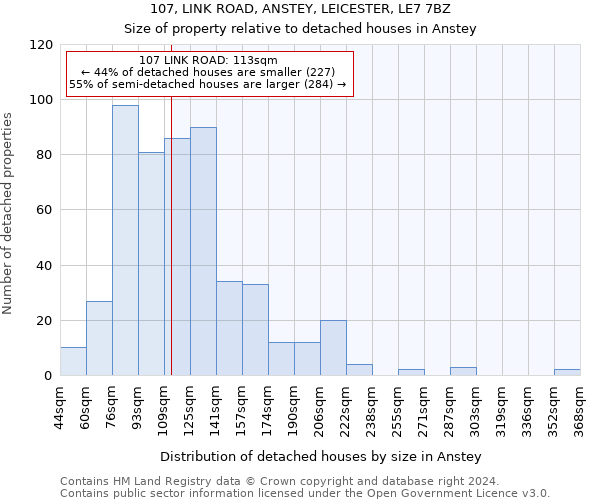 107, LINK ROAD, ANSTEY, LEICESTER, LE7 7BZ: Size of property relative to detached houses in Anstey