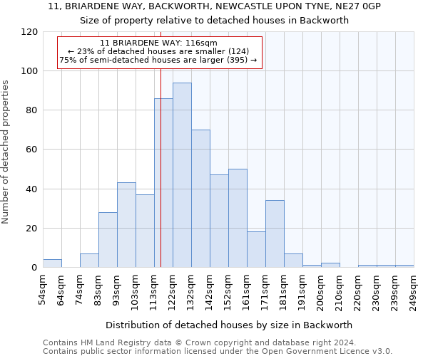 11, BRIARDENE WAY, BACKWORTH, NEWCASTLE UPON TYNE, NE27 0GP: Size of property relative to detached houses in Backworth