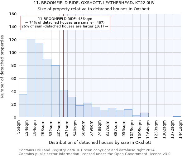 11, BROOMFIELD RIDE, OXSHOTT, LEATHERHEAD, KT22 0LR: Size of property relative to detached houses in Oxshott