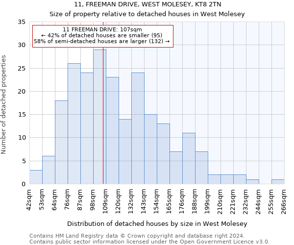 11, FREEMAN DRIVE, WEST MOLESEY, KT8 2TN: Size of property relative to detached houses in West Molesey