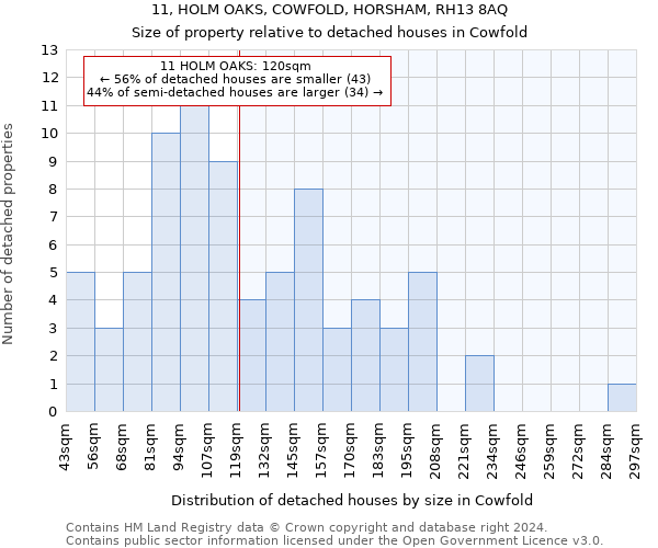 11, HOLM OAKS, COWFOLD, HORSHAM, RH13 8AQ: Size of property relative to detached houses in Cowfold