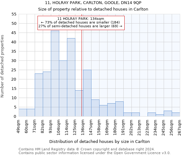 11, HOLRAY PARK, CARLTON, GOOLE, DN14 9QP: Size of property relative to detached houses in Carlton