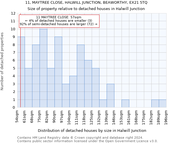 11, MAYTREE CLOSE, HALWILL JUNCTION, BEAWORTHY, EX21 5TQ: Size of property relative to detached houses in Halwill Junction