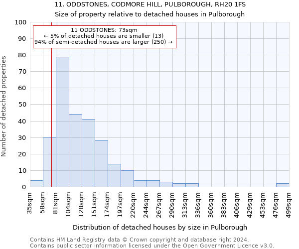 11, ODDSTONES, CODMORE HILL, PULBOROUGH, RH20 1FS: Size of property relative to detached houses in Pulborough