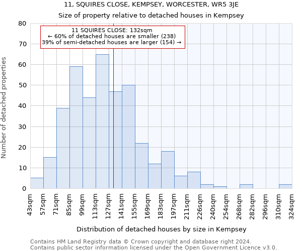 11, SQUIRES CLOSE, KEMPSEY, WORCESTER, WR5 3JE: Size of property relative to detached houses in Kempsey