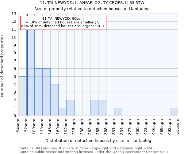 11, TAI NEWYDD, LLANFAELOG, TY CROES, LL63 5TW: Size of property relative to detached houses in Llanfaelog