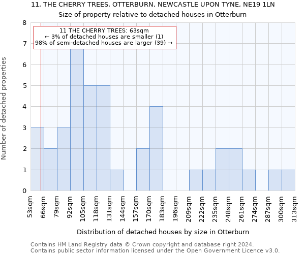 11, THE CHERRY TREES, OTTERBURN, NEWCASTLE UPON TYNE, NE19 1LN: Size of property relative to detached houses in Otterburn