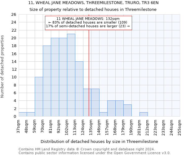 11, WHEAL JANE MEADOWS, THREEMILESTONE, TRURO, TR3 6EN: Size of property relative to detached houses in Threemilestone