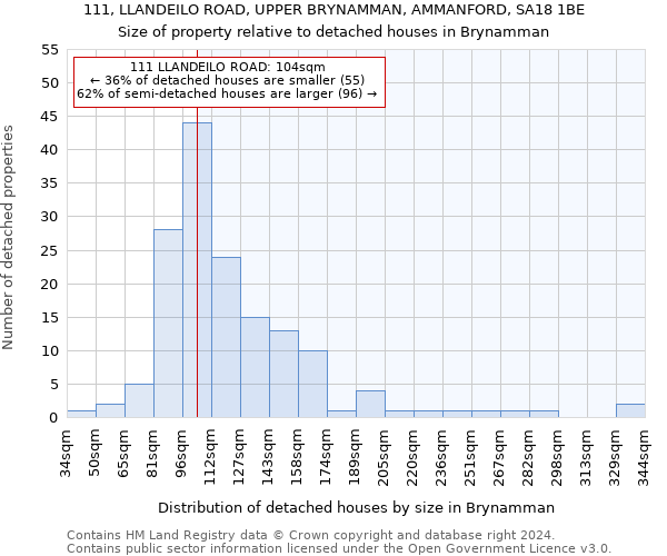 111, LLANDEILO ROAD, UPPER BRYNAMMAN, AMMANFORD, SA18 1BE: Size of property relative to detached houses in Brynamman