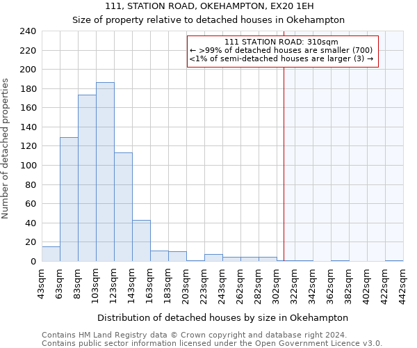 111, STATION ROAD, OKEHAMPTON, EX20 1EH: Size of property relative to detached houses in Okehampton