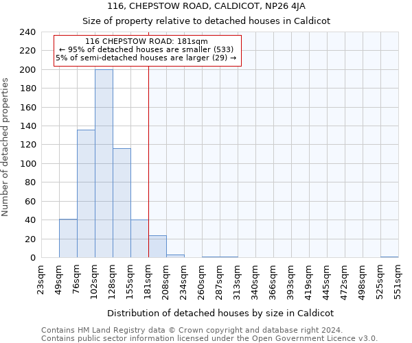 116, CHEPSTOW ROAD, CALDICOT, NP26 4JA: Size of property relative to detached houses in Caldicot