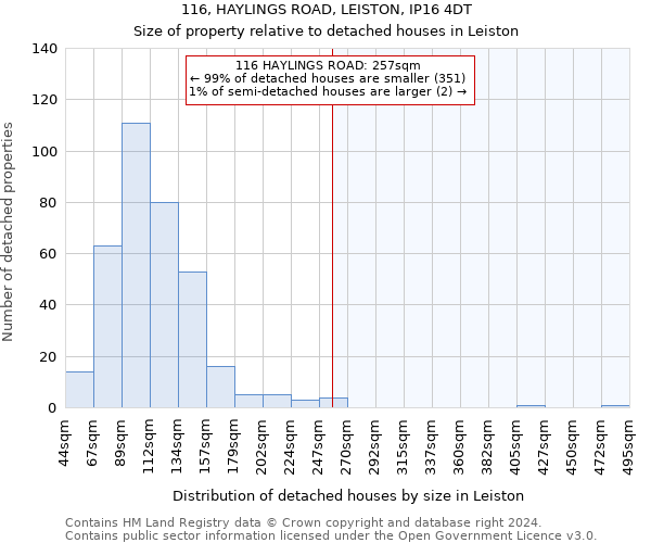 116, HAYLINGS ROAD, LEISTON, IP16 4DT: Size of property relative to detached houses in Leiston