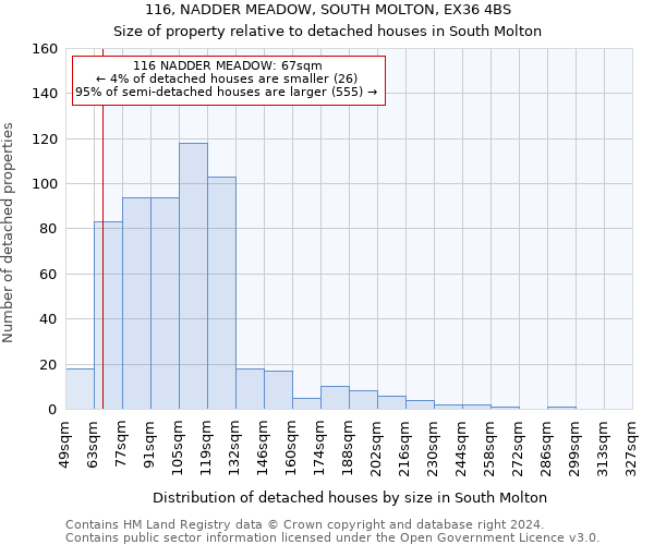 116, NADDER MEADOW, SOUTH MOLTON, EX36 4BS: Size of property relative to detached houses in South Molton