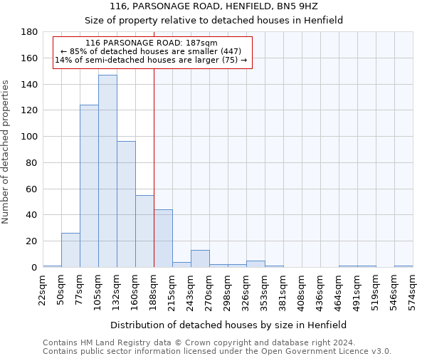 116, PARSONAGE ROAD, HENFIELD, BN5 9HZ: Size of property relative to detached houses in Henfield