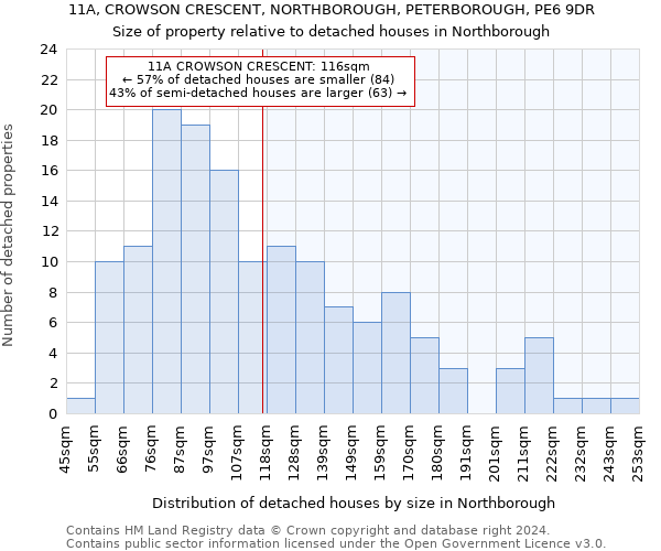 11A, CROWSON CRESCENT, NORTHBOROUGH, PETERBOROUGH, PE6 9DR: Size of property relative to detached houses in Northborough