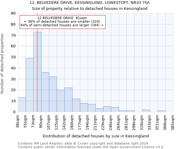 12, BELVEDERE DRIVE, KESSINGLAND, LOWESTOFT, NR33 7SA: Size of property relative to detached houses in Kessingland