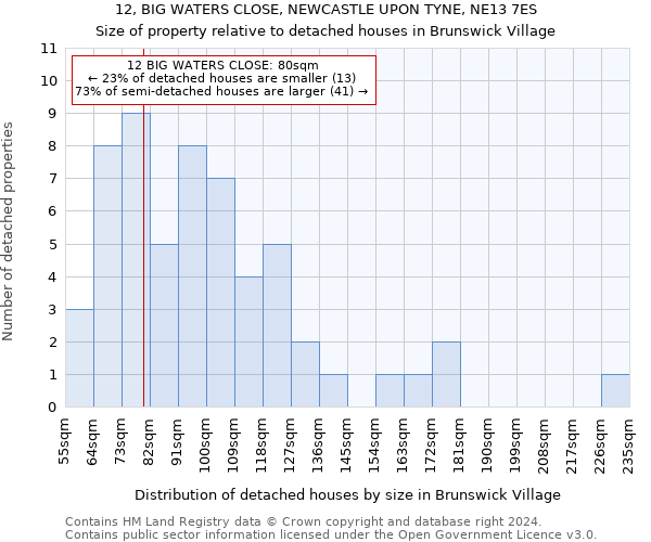 12, BIG WATERS CLOSE, NEWCASTLE UPON TYNE, NE13 7ES: Size of property relative to detached houses in Brunswick Village