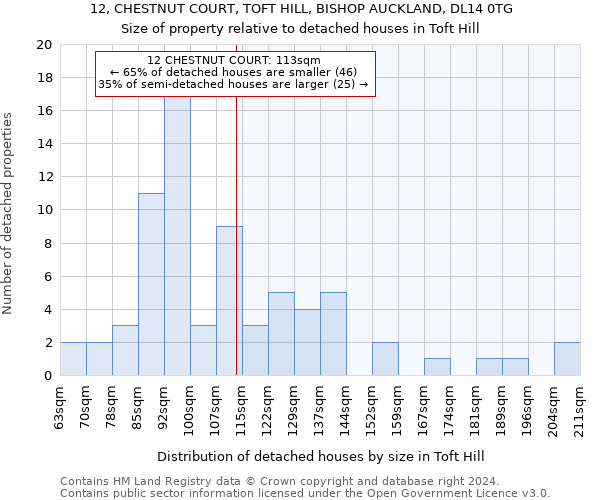 12, CHESTNUT COURT, TOFT HILL, BISHOP AUCKLAND, DL14 0TG: Size of property relative to detached houses in Toft Hill