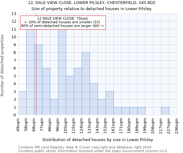 12, DALE VIEW CLOSE, LOWER PILSLEY, CHESTERFIELD, S45 8DZ: Size of property relative to detached houses in Lower Pilsley