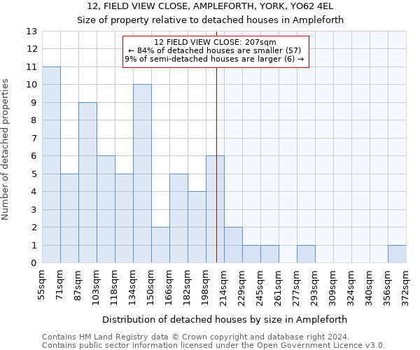 12, FIELD VIEW CLOSE, AMPLEFORTH, YORK, YO62 4EL: Size of property relative to detached houses in Ampleforth