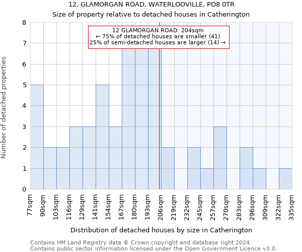 12, GLAMORGAN ROAD, WATERLOOVILLE, PO8 0TR: Size of property relative to detached houses in Catherington