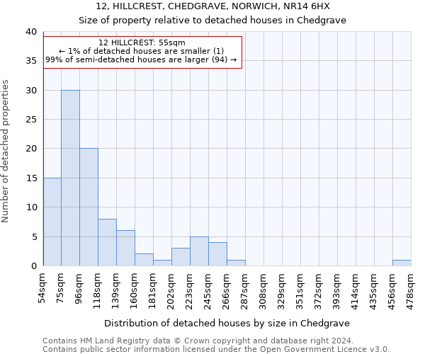 12, HILLCREST, CHEDGRAVE, NORWICH, NR14 6HX: Size of property relative to detached houses in Chedgrave