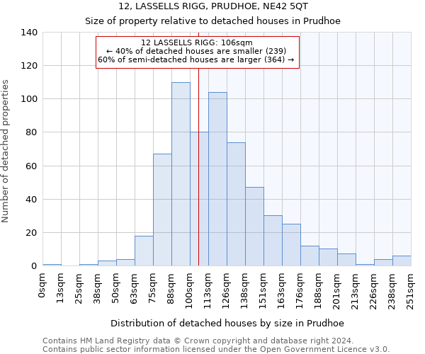 12, LASSELLS RIGG, PRUDHOE, NE42 5QT: Size of property relative to detached houses in Prudhoe