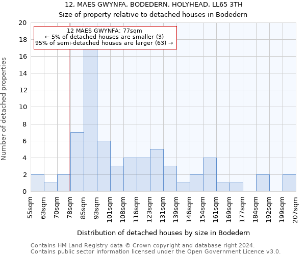 12, MAES GWYNFA, BODEDERN, HOLYHEAD, LL65 3TH: Size of property relative to detached houses in Bodedern