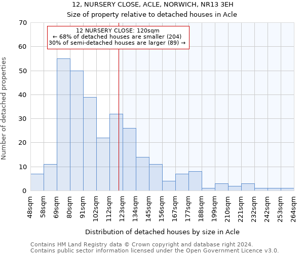 12, NURSERY CLOSE, ACLE, NORWICH, NR13 3EH: Size of property relative to detached houses in Acle