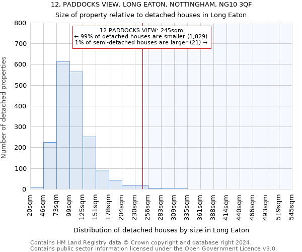 12, PADDOCKS VIEW, LONG EATON, NOTTINGHAM, NG10 3QF: Size of property relative to detached houses in Long Eaton