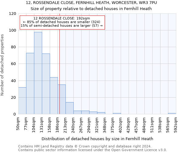 12, ROSSENDALE CLOSE, FERNHILL HEATH, WORCESTER, WR3 7PU: Size of property relative to detached houses in Fernhill Heath