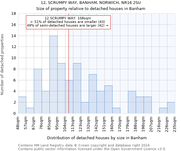 12, SCRUMPY WAY, BANHAM, NORWICH, NR16 2SU: Size of property relative to detached houses in Banham