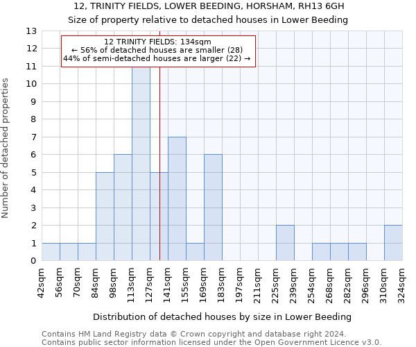 12, TRINITY FIELDS, LOWER BEEDING, HORSHAM, RH13 6GH: Size of property relative to detached houses in Lower Beeding