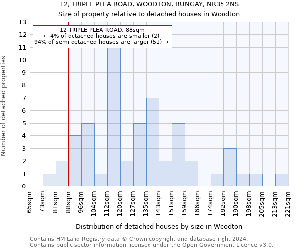 12, TRIPLE PLEA ROAD, WOODTON, BUNGAY, NR35 2NS: Size of property relative to detached houses in Woodton