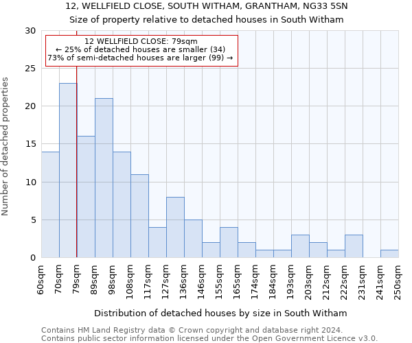 12, WELLFIELD CLOSE, SOUTH WITHAM, GRANTHAM, NG33 5SN: Size of property relative to detached houses in South Witham