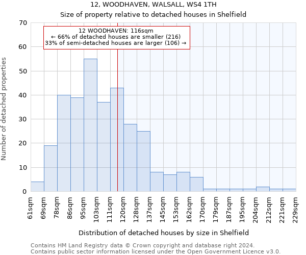 12, WOODHAVEN, WALSALL, WS4 1TH: Size of property relative to detached houses in Shelfield