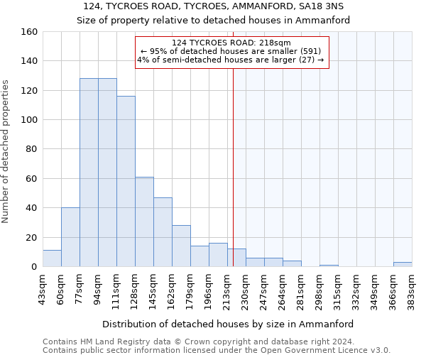 124, TYCROES ROAD, TYCROES, AMMANFORD, SA18 3NS: Size of property relative to detached houses in Ammanford