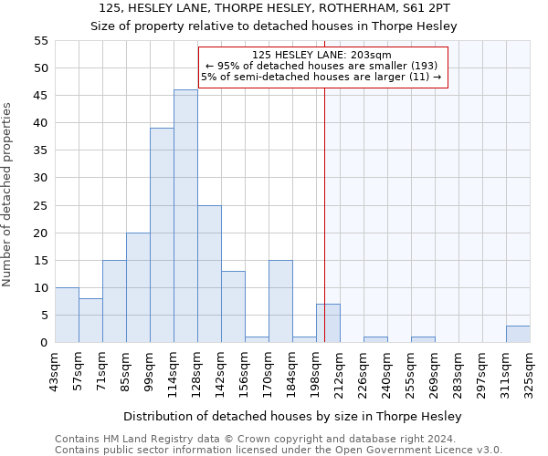 125, HESLEY LANE, THORPE HESLEY, ROTHERHAM, S61 2PT: Size of property relative to detached houses in Thorpe Hesley