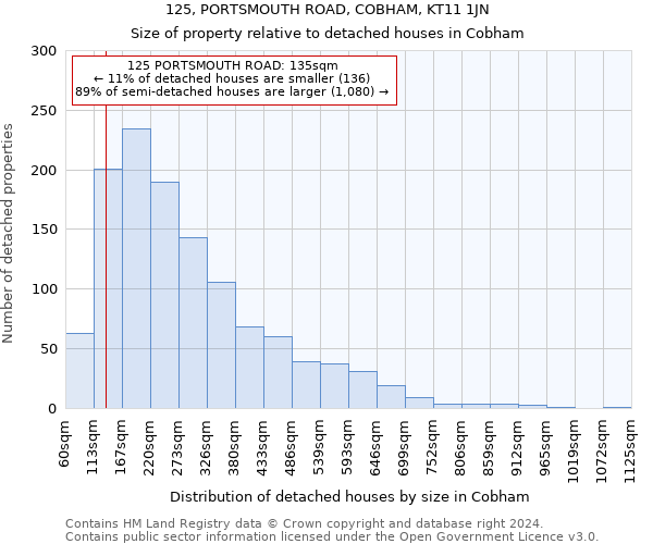 125, PORTSMOUTH ROAD, COBHAM, KT11 1JN: Size of property relative to detached houses in Cobham